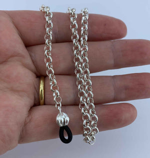 Silver rolo reading glasses chain