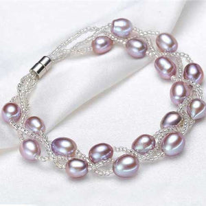 Silver Bracelet with Pearls on three strands "Luguana" (Grape)