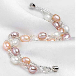 Silver Bracelet with Pearls on three strands "Luguana" (Mixed)