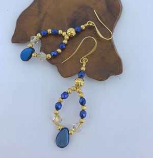 18K Gold FRENELLE exclusive design blue earrings "Arabian Nights"