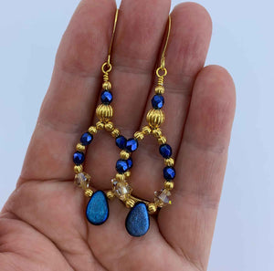 18K Gold FRENELLE exclusive design blue earrings "Arabian Nights"