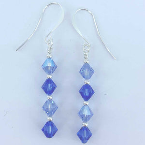 Sterling Silver Drop Crystal Earrings "Geraldine" (Blue)