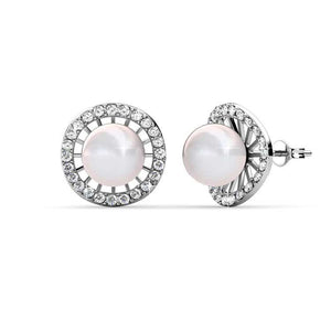 18K White Gold Pearl Crystal Earrings "Delia"