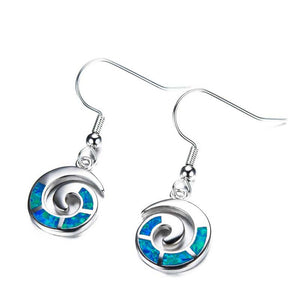 925 Sterling Silver Opal Koru Spiral Earring "Amiria" (Blue)