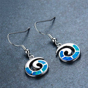 925 Sterling Silver Opal Koru Spiral Earring "Amiria" (Blue)