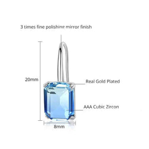 18K White Gold Square Crystal Earrings "Cidra" (Blue)