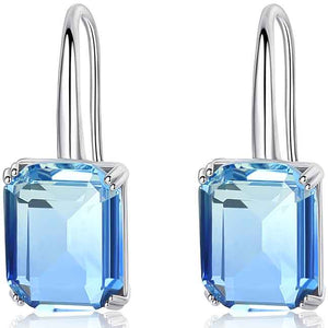 18K White Gold Square Crystal Earrings "Cidra" (Blue)