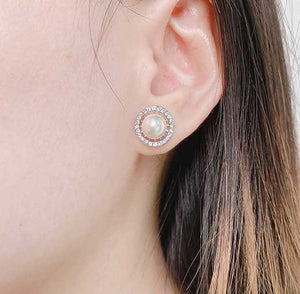 18K White Gold Pearl Crystal Earrings "Delia"