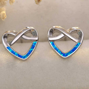 Silver Opal Infinity Heart Stud Earrings "Elspeth" (Blue)