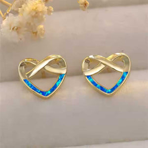 Gold Opal Infinity Heart Stud Earrings "Elspeth" (Blue)