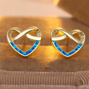 Gold Opal Infinity Heart Stud Earrings "Elspeth" (Blue)