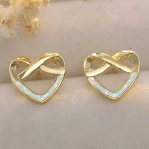Gold Opal Infinity Heart Stud Earrings "Elspeth" (White)