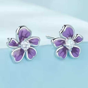 Silver Purple Flower Stud Earrings "Fiala"
