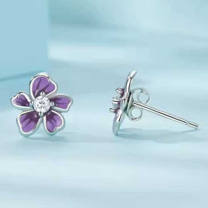 Silver Purple Flower Stud Earrings "Fiala"