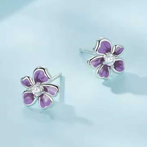 Silver Purple Flower Stud Earrings "Fiala"