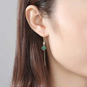 18K Gold Malachite Threader Earrings "Jakata"