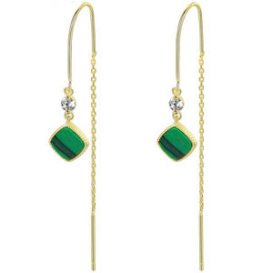 18K Gold Malachite Threader Earrings "Jakata"