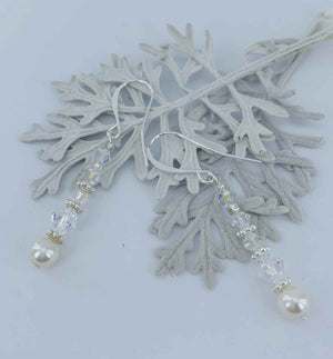 Silver Wedding Pearl Crystal Earrings "Letticia"