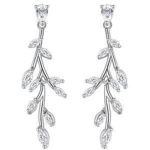 silver crystal leaf earrings