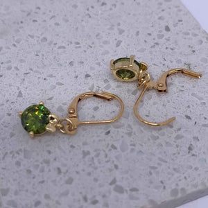 18K Gold Leverback Peridot Drop Earrings "Olivine"
