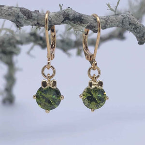 18K Gold Leverback Peridot Drop Earrings "Olivine"