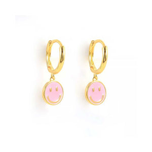 18K Gold Smiley Face Earrings "Penny" (Pink)