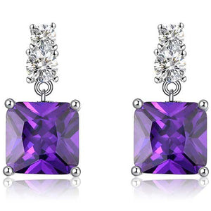 925 Sterling Silver CZ Diamond Earrings "Rajan" (Amethyst)
