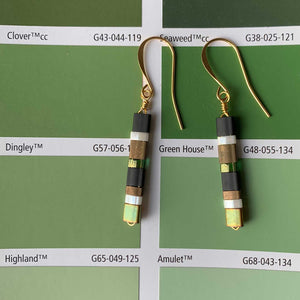 Gold Earrings with Miyuki Tila beads "Satoga" (Green)