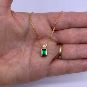 18K Gold Necklace Green Crystal "Emeraldine"