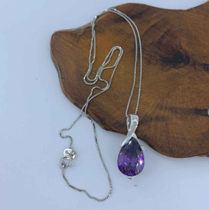 925 Sterling Silver Amethyst Crystal Necklace "Iris"