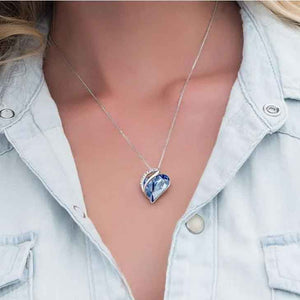 Silver Necklace with Crystal Heart Pendant "Margaritte" (Bright Blue)
