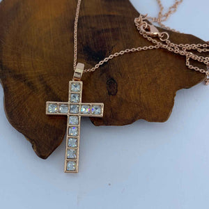Rose-Gold Crystal Cross Necklace "Ruth"