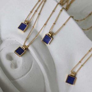 Gold Necklace with Lapis Lazuli Square Pendant "Sarina"