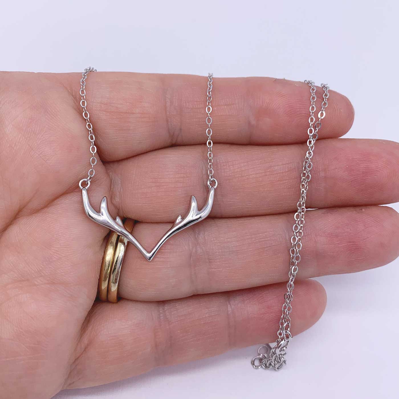 silver deer antler velvet necklace