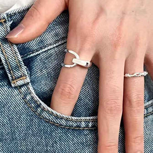 silver modern adjustable ring frenelle jewellery