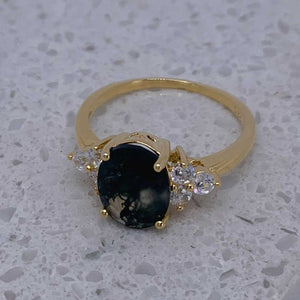18K Gold Ring "Countess" (Moss Agate)