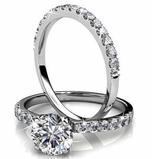 18K White Gold Premium Crystal Wedding Ring Set "Harmony"