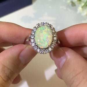 925 Sterling Silver Large Opal Ring "Lindy"
