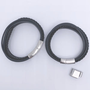 black leather bracelet 5 strand frenelle jewellery