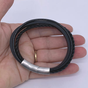 black leather bracelet 5 strand frenelle jewellery
