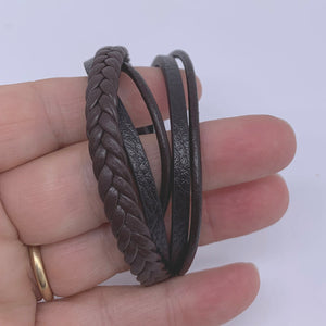 brown leather bracelet 5 strand frenelle jewellery