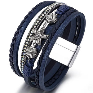 navy multi strand leather bracelet frenelle jewellery