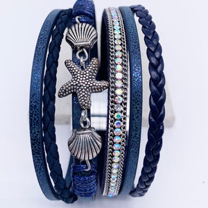 navy multi strand leather bracelet frenelle jewellery