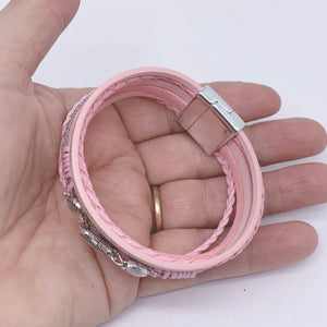 pink multi strand leather bracelet frenelle jewellery