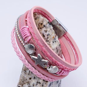 pink multi strand leather bracelet frenelle jewellery