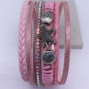 pink multi strand leather bracelet frenelle jewellery