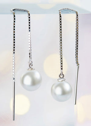 925 Sterling Silver Threader earrings with Swarovski pearls - "Angela"