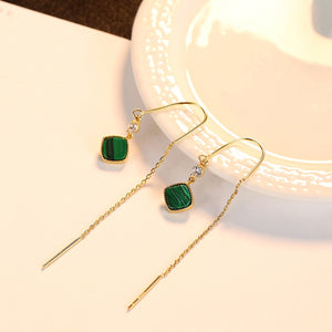 18K Gold Malachite Threader Earrings "Jakata"