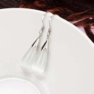 925 sterling silver teardrop earrings with cat eye stone "Khloe" (white)