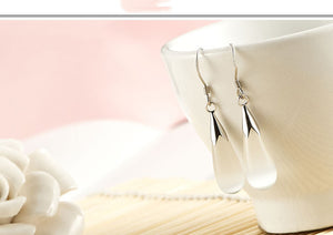 925 sterling silver teardrop earrings with cat eye stone "Khloe" (white)